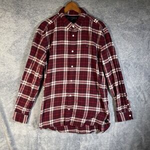 Tommy Hilfiger Men's XL Regular Fit Long Sleeve Flannel Shirt Red White Plaid